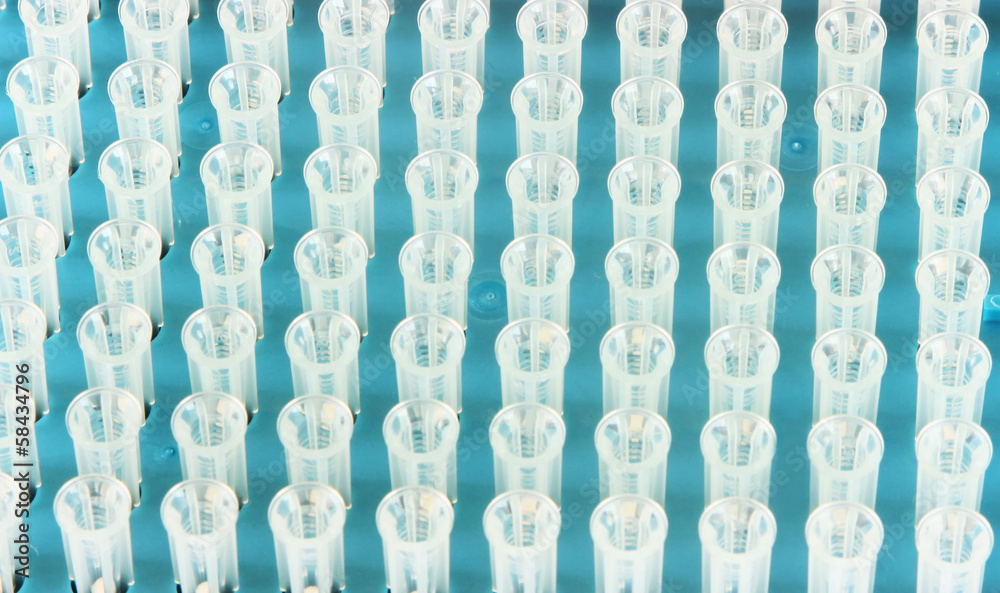 Closeup of a rack of pipet tips Closeup of a rack of pipet tips