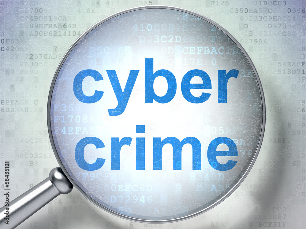 Security concept: Cyber Crime with optical glass Security concept: Cyber Crime with optical glass