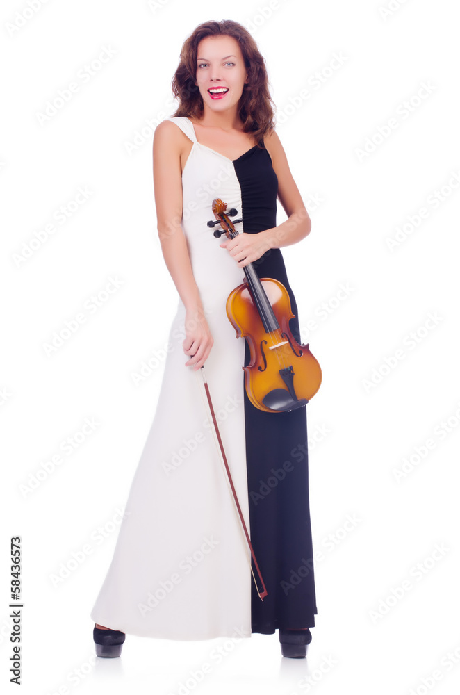 Young girl with violin on white Young girl with violin on white