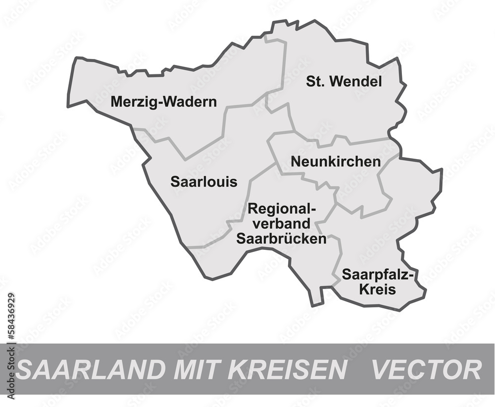 Inselkarte von Saarland mit Grenzen in Grau