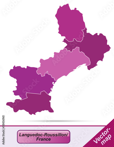Grenzkarte von Languedoc-Roussillon mit Grenzen in Violett