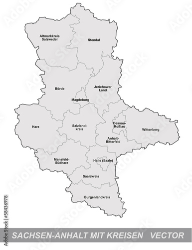 Inselkarte von Sachsen-Anhalt mit Grenzen in Grau