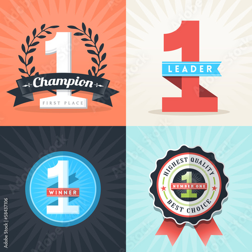 Flat Design First Place Winner ribbons and badges