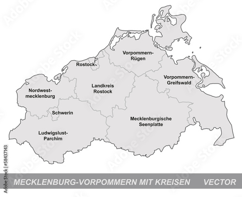 Inselkarte von Mecklenburg-Vorpommern mit Grenzen in Grau