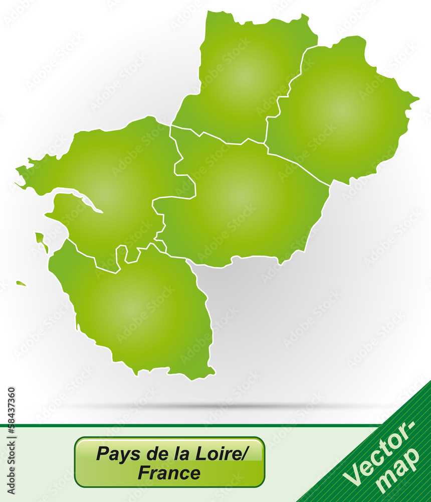 Grenzkarte von Pays-de-la-Loire mit Grenzen in Grün