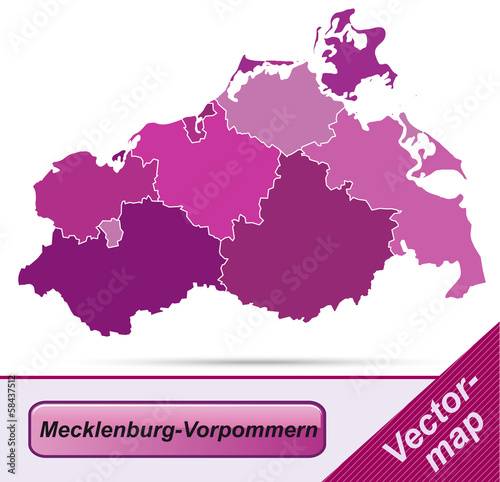 Mecklenburg-Vorpommern mit Grenzen in Violett