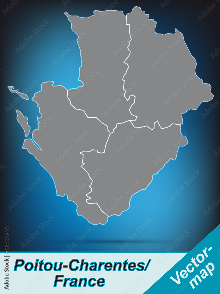 Fototapeta premium Poitou-Charentes mit Grenzen in leuchtend grau