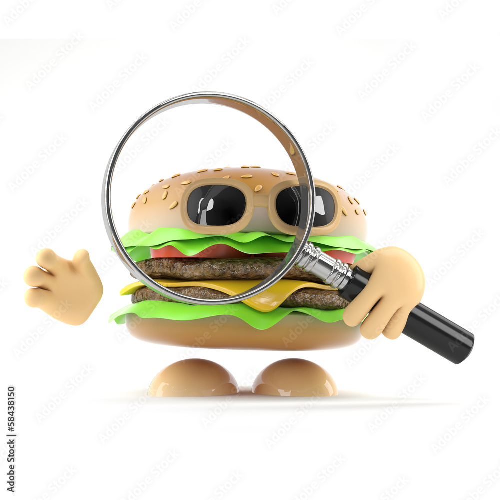 Burger looks through a lens hungrily Stock Illustration | Adobe Stock