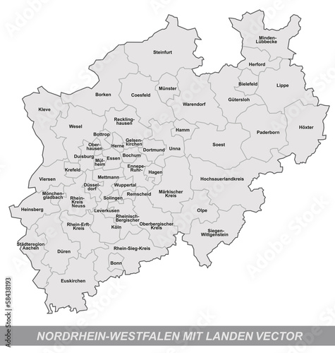 Nordrhein-Westfalen mit Grenzen in Grau