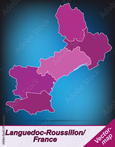 Languedoc-Roussillon mit Grenzen in Violett