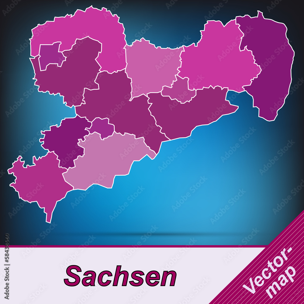 Grenzkarte von Sachsen mit Grenzen in Violett