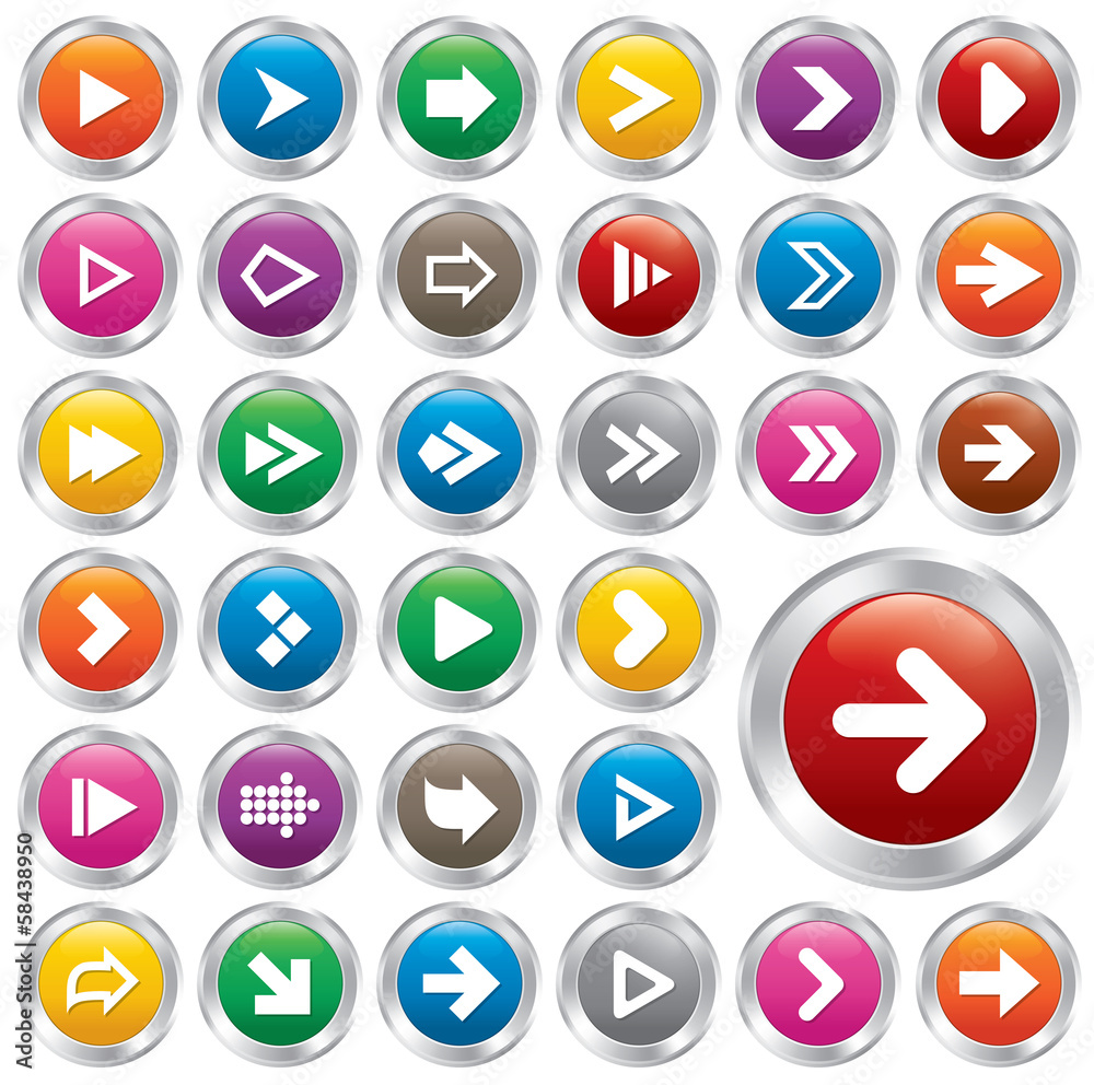 Arrow sign icon set. Internet metallic buttons. Arrow sign icon set. Internet metallic buttons.