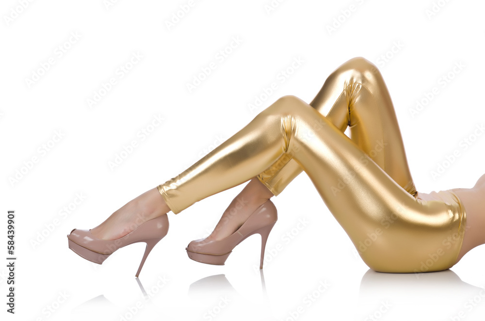 Woman legs with stockings on white Woman legs with stockings on white