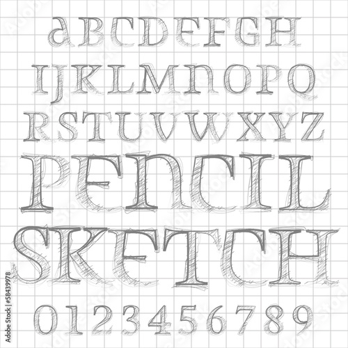 Vector sketched pencil alphabet