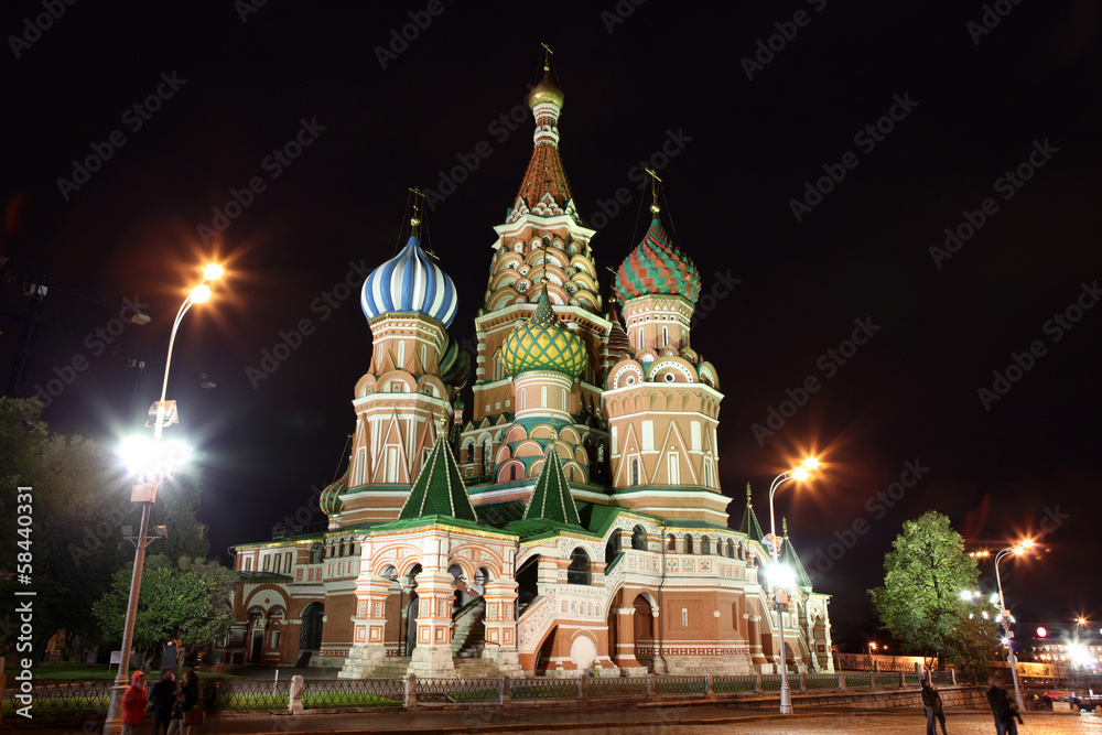 Night view of Intercession Cathedral St. Basil's on Red square,