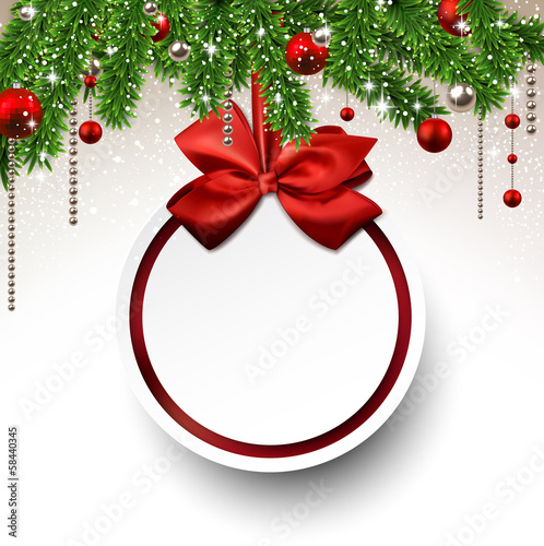 Christmas background with fir branches and ball.