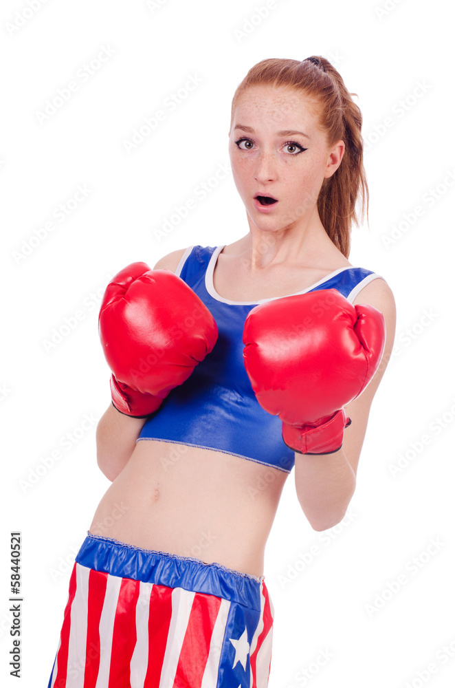 Woman boxer in uniform with US symbols Woman boxer in uniform with US symbols