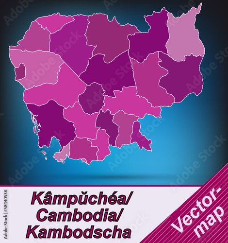 Kambodscha mit Grenzen in Violett