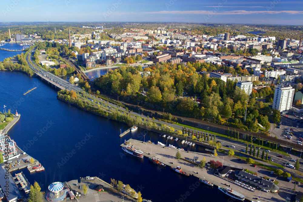 View of Tampere with marina from television tower Nasinneula