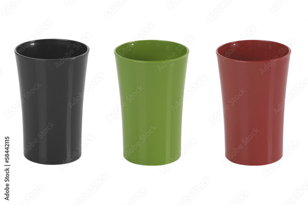 Colored plastic cups on white background Colored plastic cups on white background