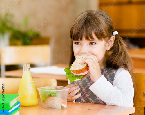 portrait schoolgirl while having lunch during photo