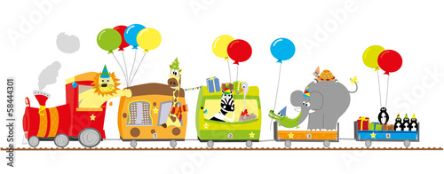animals party train - vector illustration