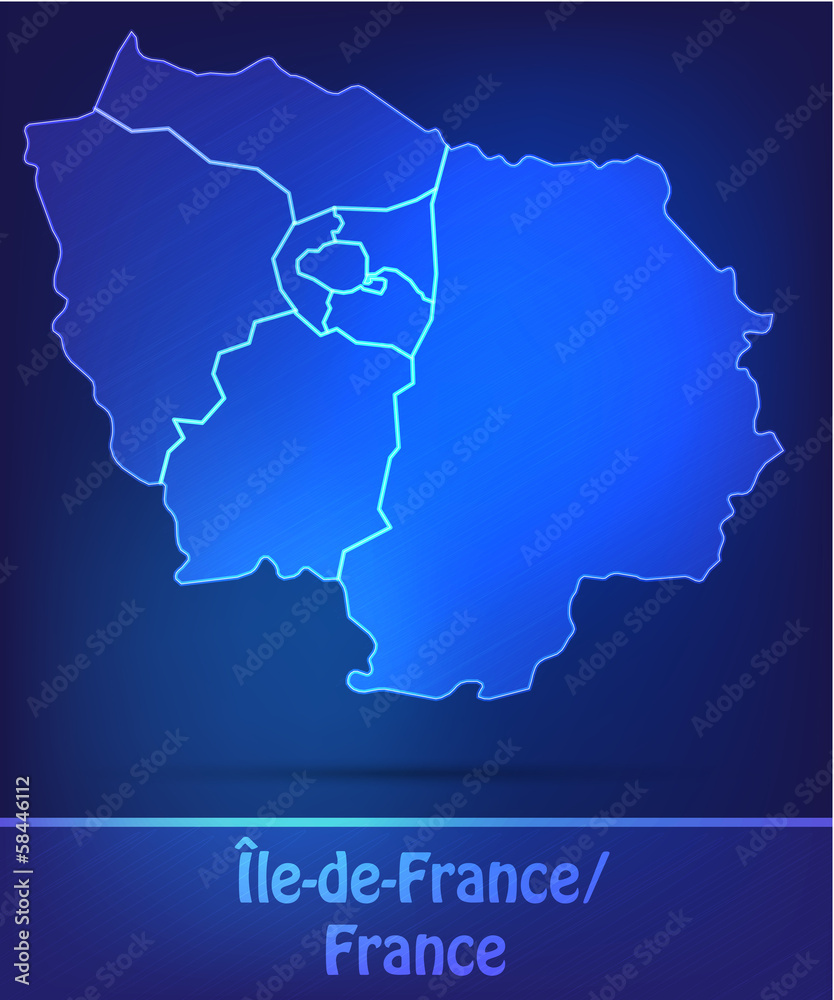 Île-de-France mit Grenzen in einfarbig Scribble Île-de-France mit Grenzen in einfarbig Scribble