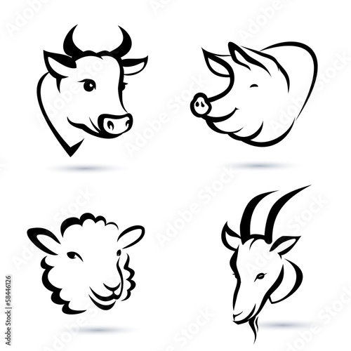 farm animals icons set