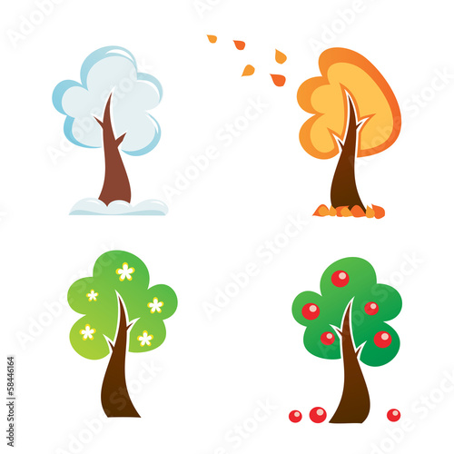 all season tree, vector icons set