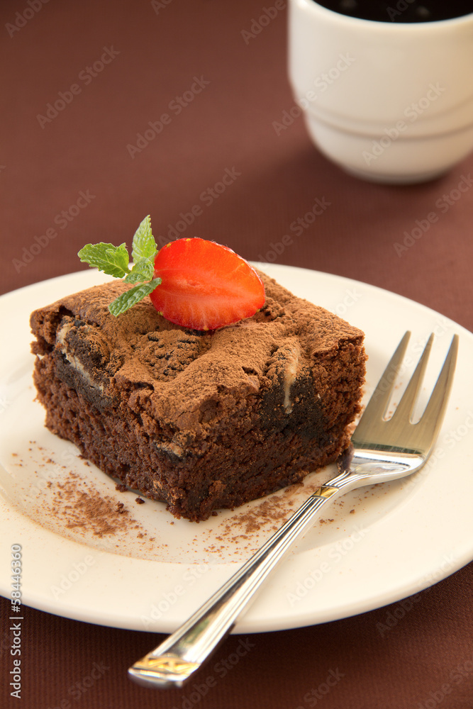 Chocolate brownie cake with strawberries. Chocolate brownie cake with strawberries.