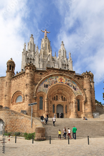 Temple on mountain top Tibidabo in Barcelona