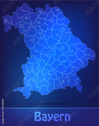Bayern mit Grenzen in einfarbig Scribble
