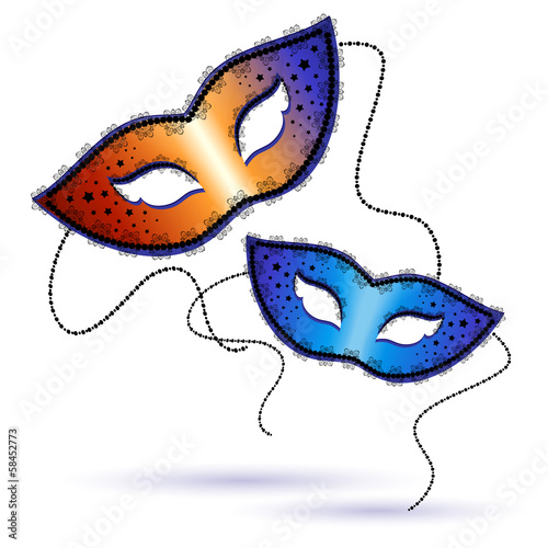 two Venetian carnival masks on a white background