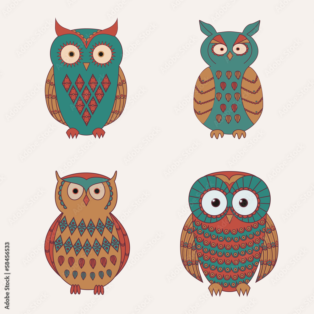 Vector set of decorative cute owls Vector set of decorative cute owls