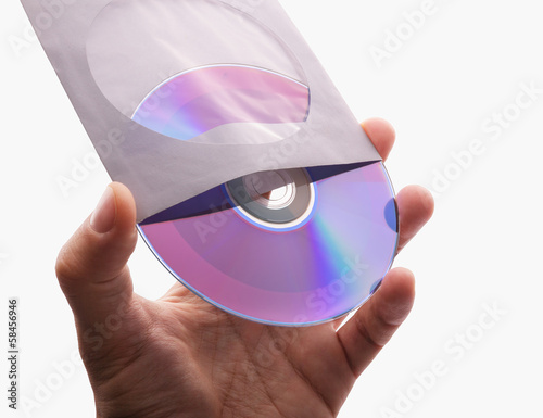 hand holding white blank CD DVD disk