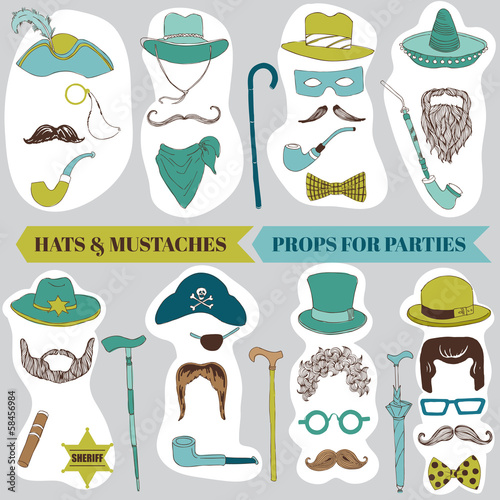 Photo Booth Party set - Glasses, hats, lips, mustache, masks