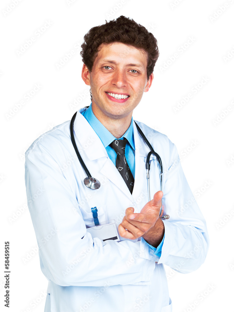 Full length portrait of the doctor standing on a white Full length portrait of the doctor standing on a white