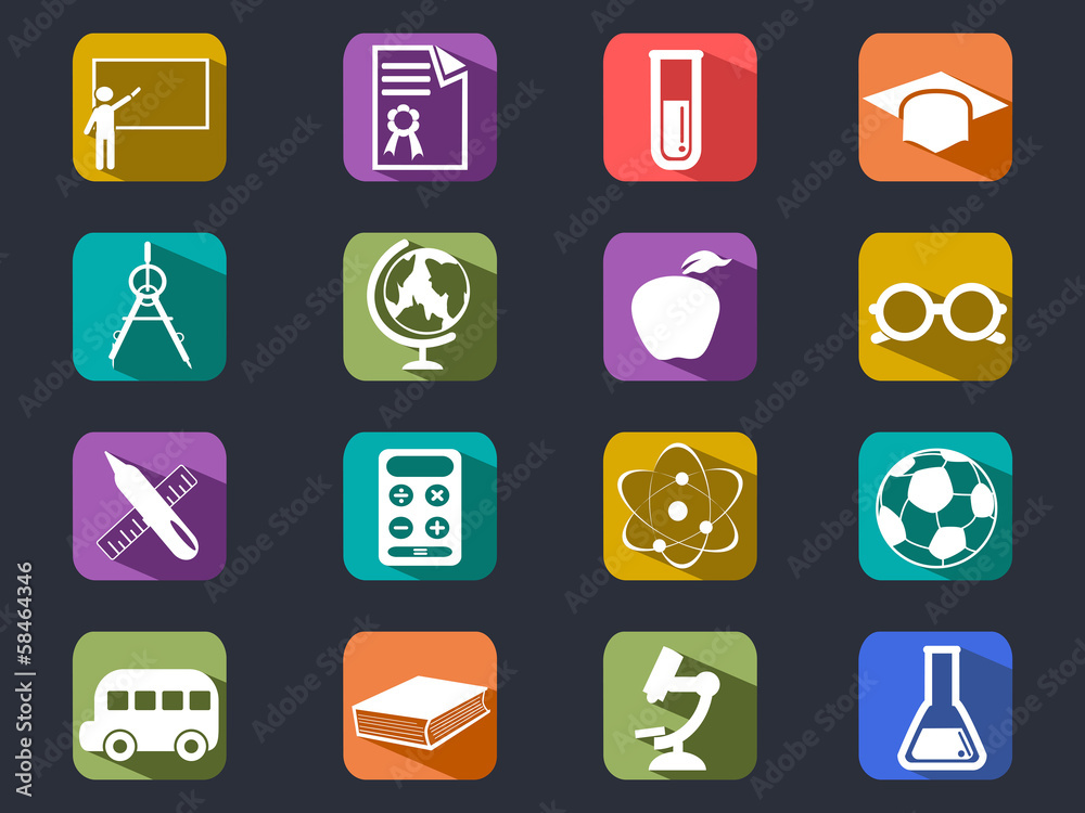 flat education long shadow icons
