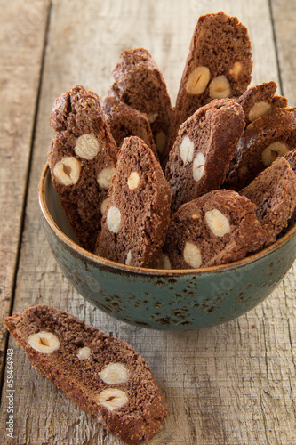 Fotografija Chocolate biscotti with a mocha and nuts.