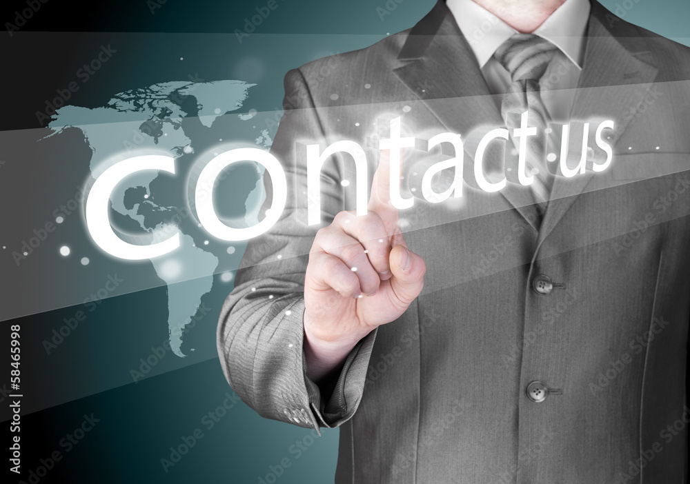 businessman hand pushing contact us button businessman hand pushing contact us button