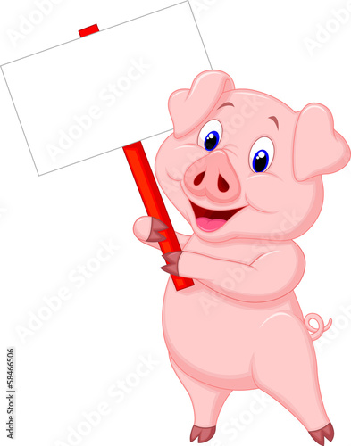 Pig cartoon holding blank sign