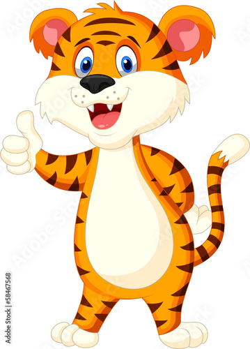 Fototapeta Naklejka Na Ścianę i Meble -  Cute tiger cartoon thumb up