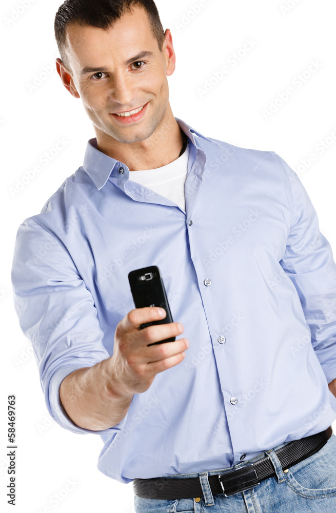 Making a photo with mobile phone, isolated on white Making a photo with mobile phone, isolated on white