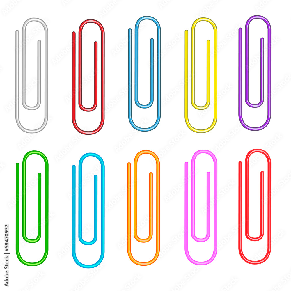 Colorful paper clips set. Isolated. White background. Colorful paper clips set. Isolated. White background.
