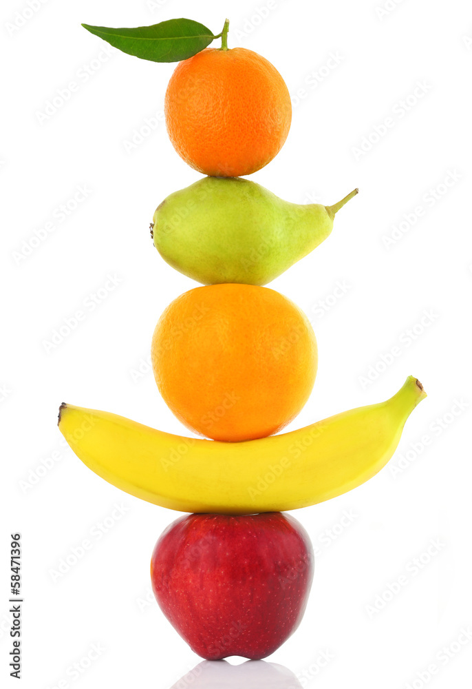 Fruits in a row isolated on white Fruits in a row isolated on white