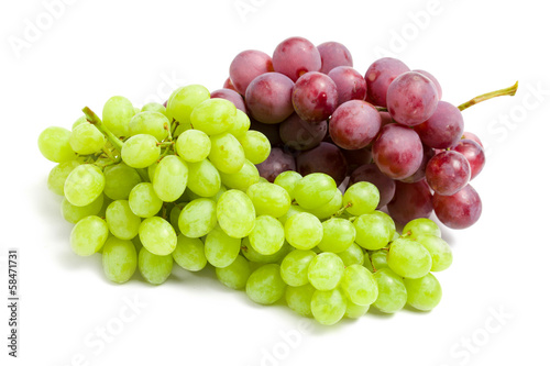 Close up of two bunches of grape, isolated