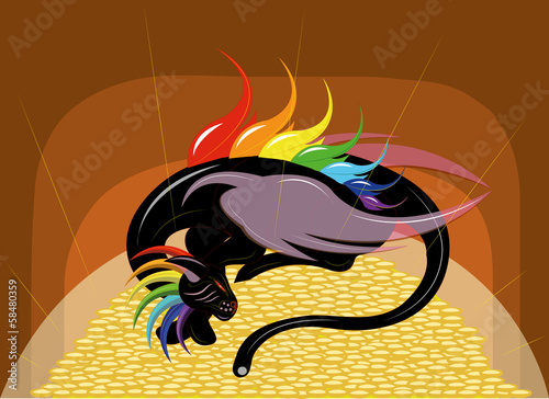 The cat Dragon guards gold.