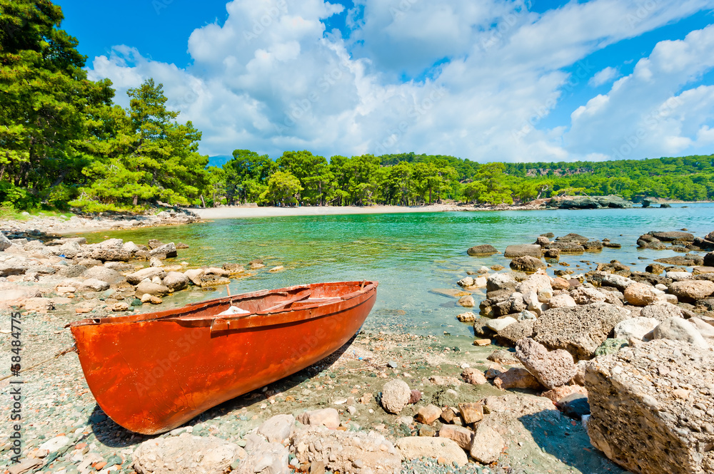 beautiful landscape with a boat and the sea beautiful landscape with a boat and the sea