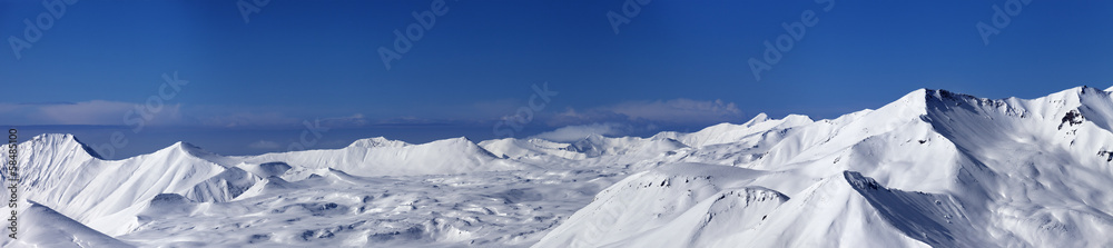 Panoramic view on snowy plateau and slopes for freeriding at nic Panoramic view on snowy plateau and slopes for freeriding at nic