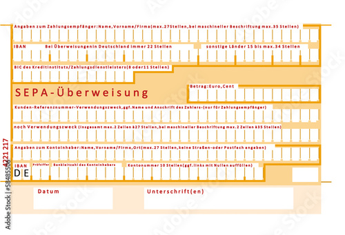 SEPA Euro Überweisungsformular 1811